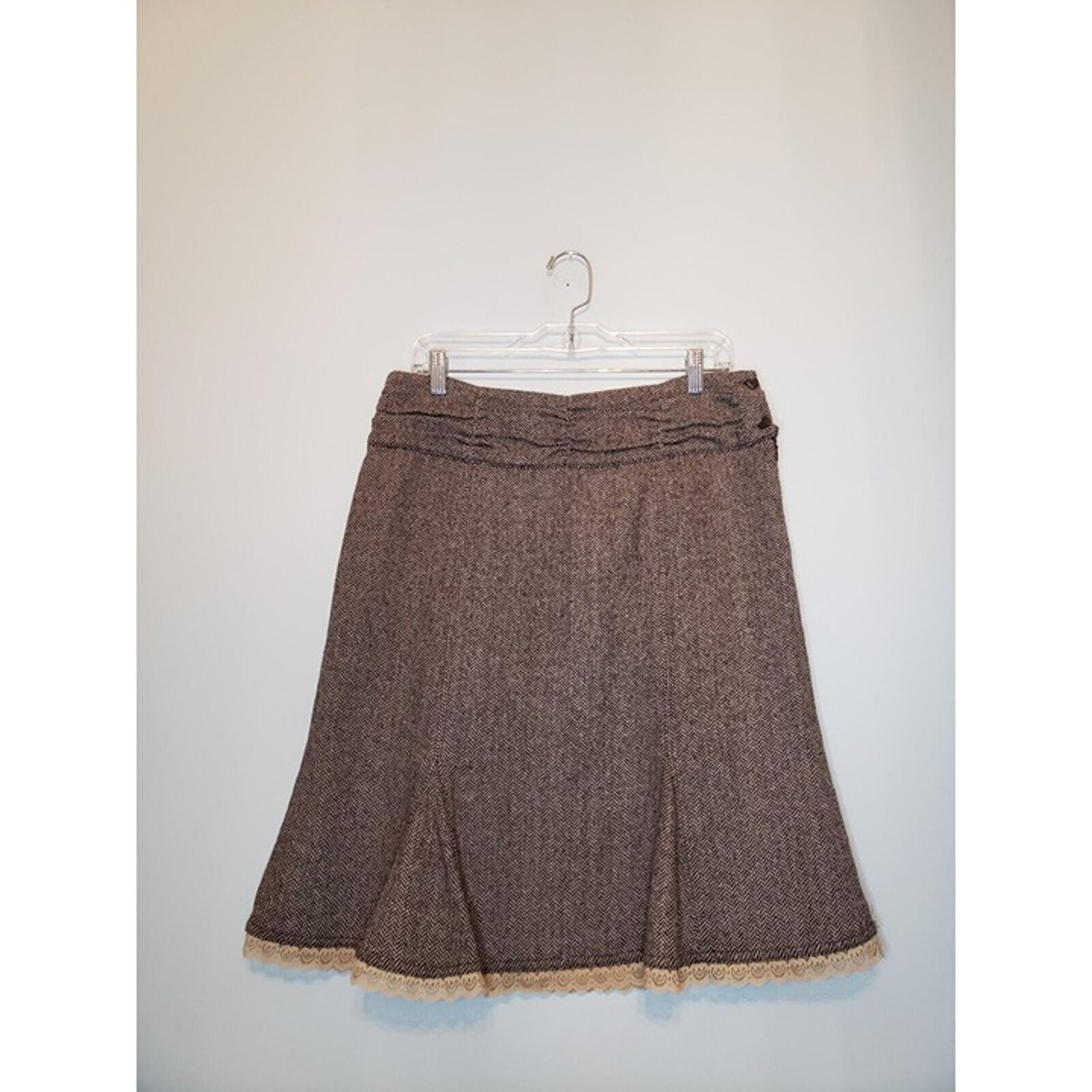 Old Navy Womens 10 Midi Skirt Wool Blend A Line Ruched Herringbone Lace Accent