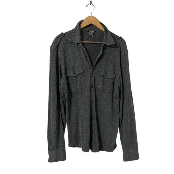 John Varvatos gray long sleeve button down Henley shirt
