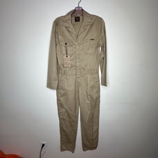 NWT Civilianaire Tan Khaki Zip-Front Long Sleeve Utility Pockets Jumpsuit XS