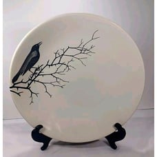 Victorian English Gothic Pottery XL 13 Serving Bowl Edward Challinor Crow Raven
