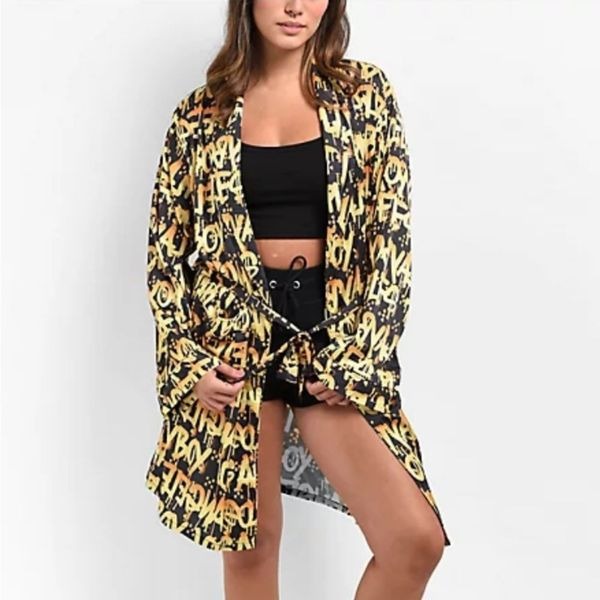 PSD X Playboy Graffiti Luxe Logo Black & Gold Robe
