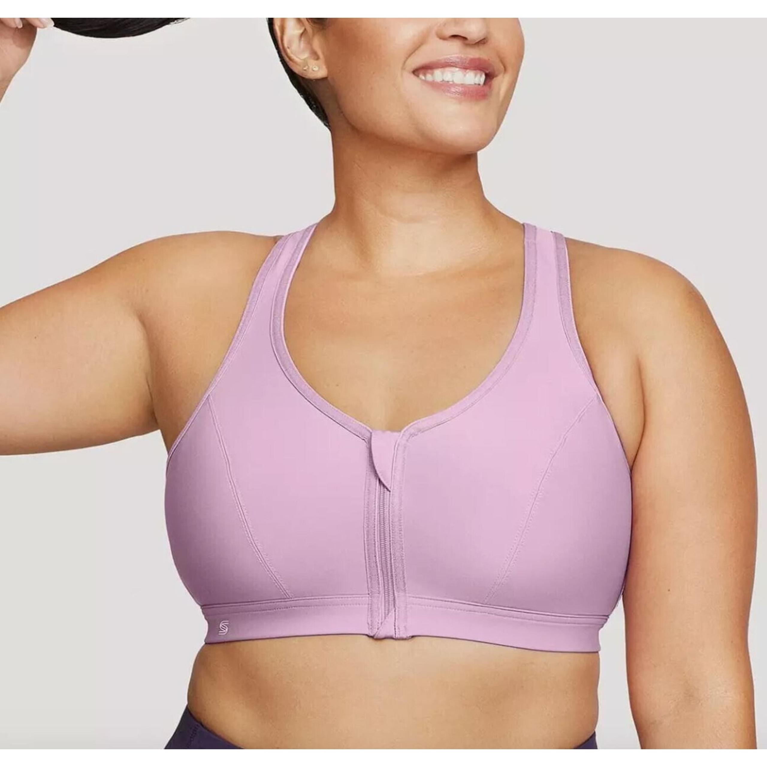 GLAMORISE Lavender Purple Zip Up Front Close Sports Bra Strappy Racerback Sz 40G