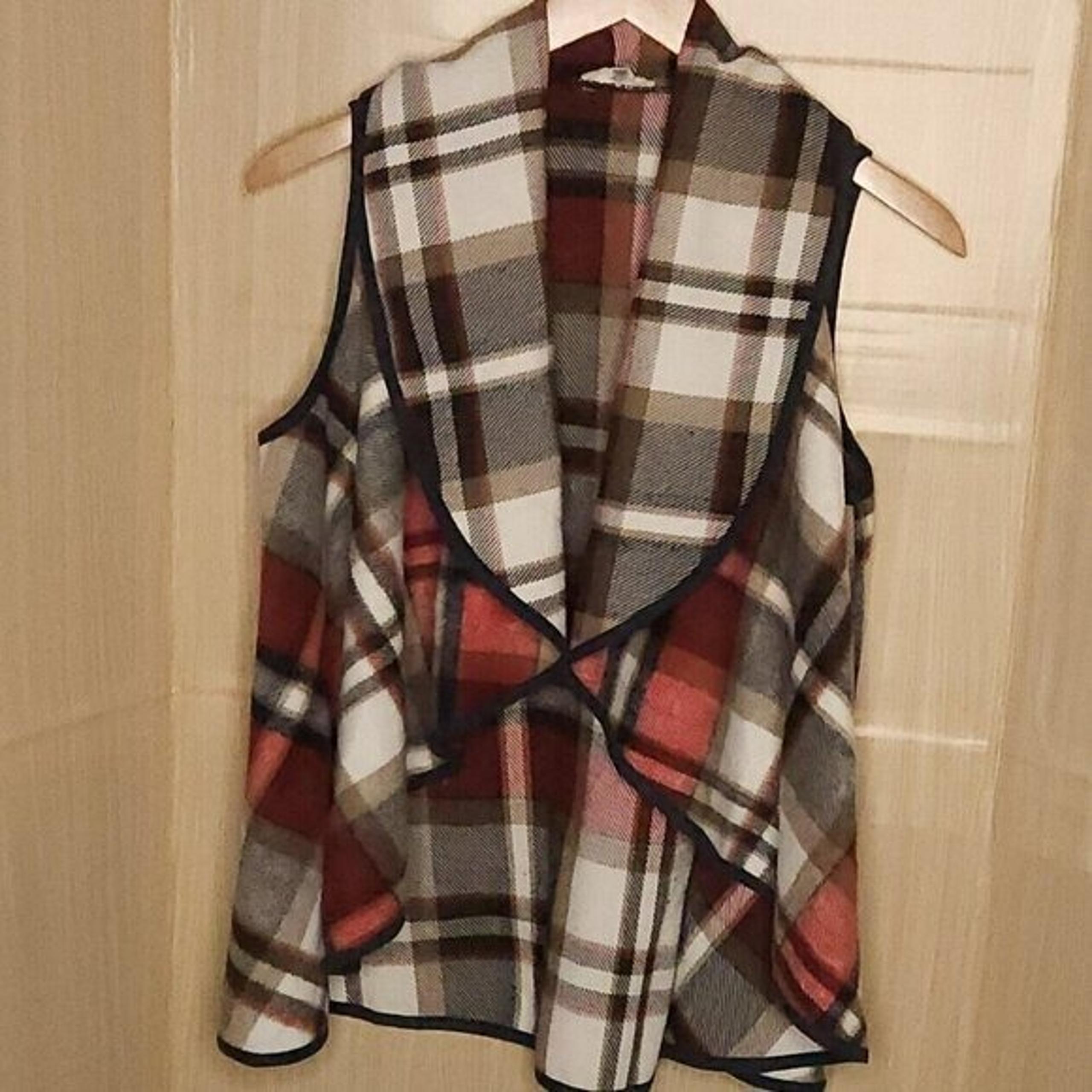 Altar'd State Cream Red Blue Flannel Plaid Vest Medium