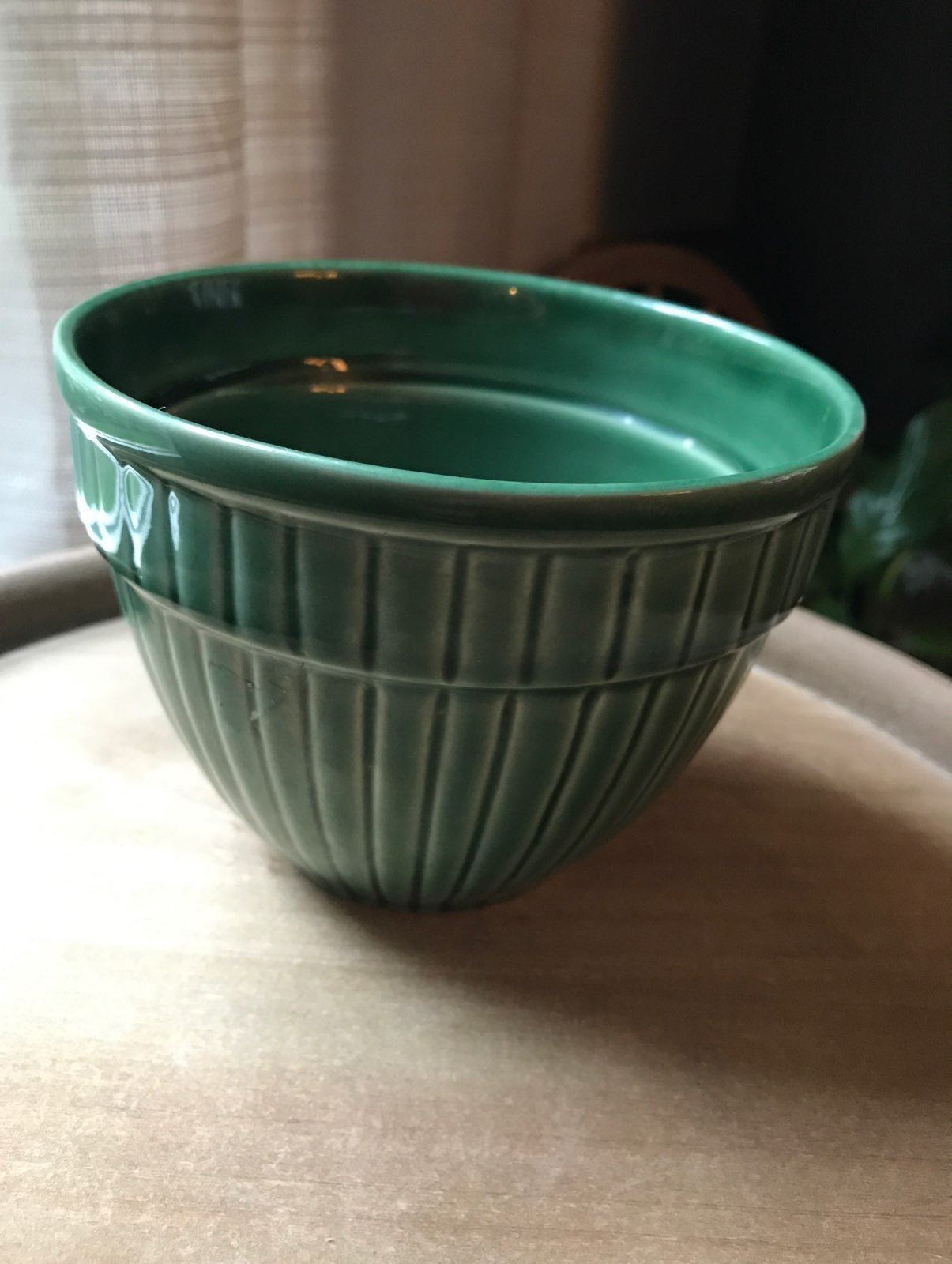 Vintage ceramic green bakers bowl