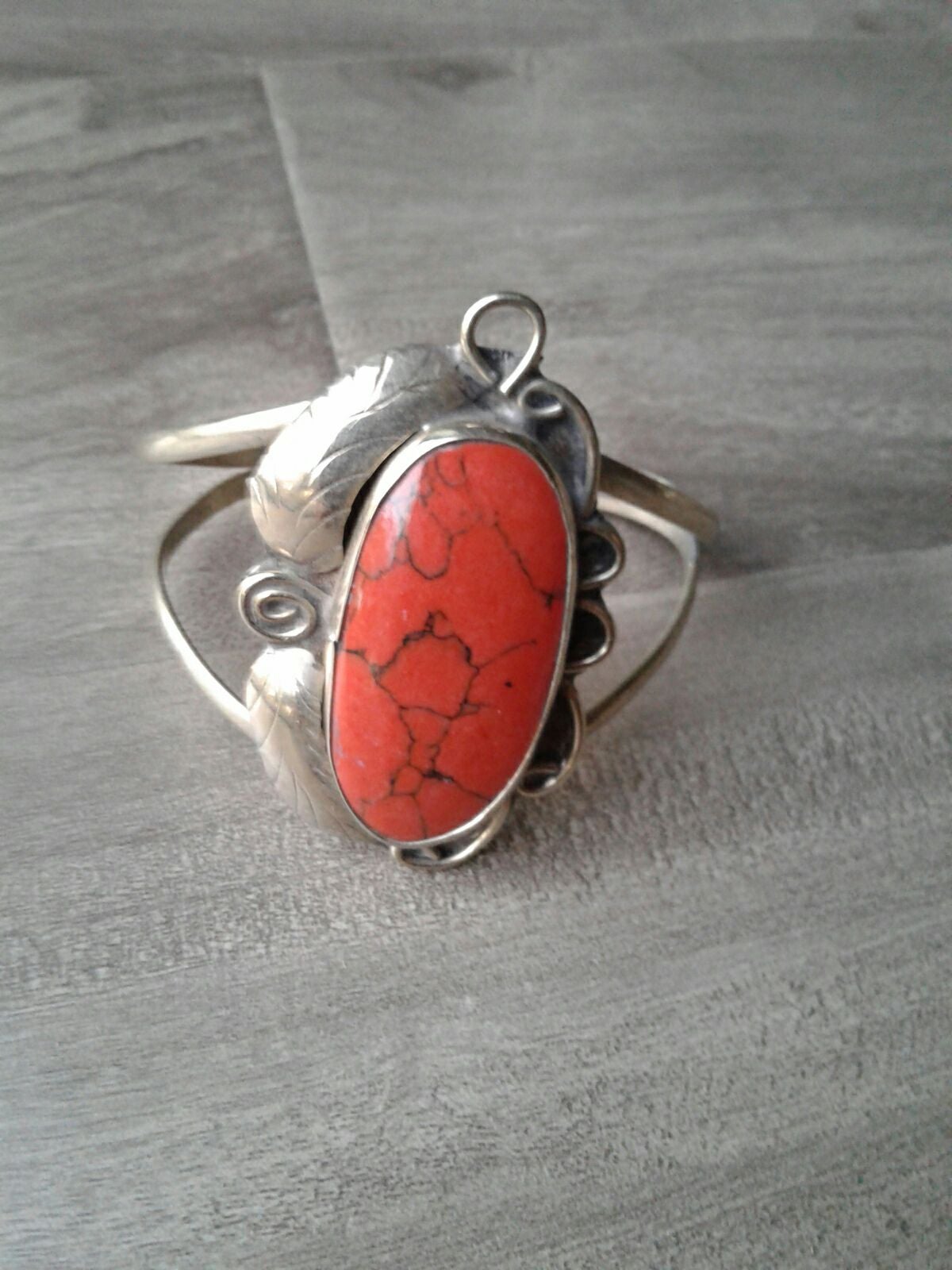 Sterling orange coral cuff bracelet
