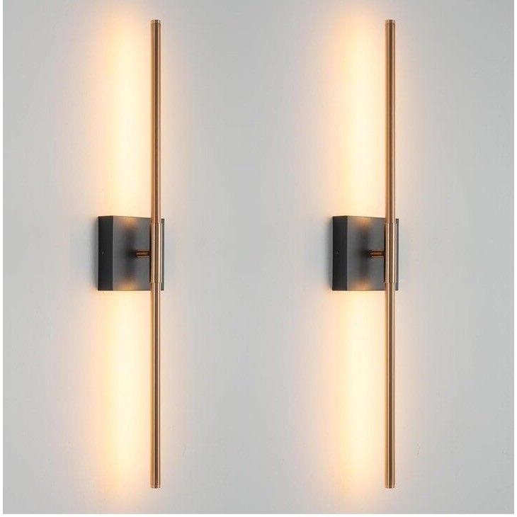 KUZZULL Wall Sconces Set of Two Black and Brass Gold Wall Light Fixtures Wall...