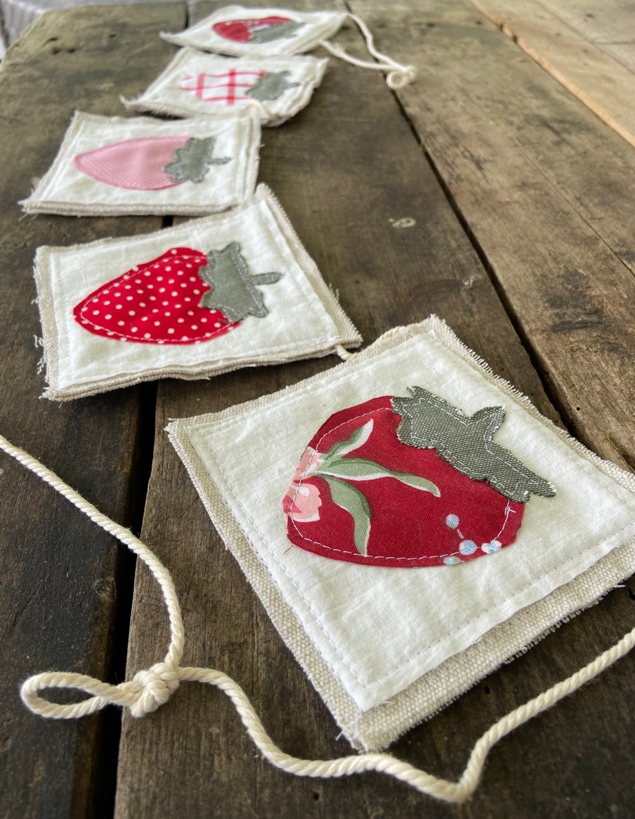 Canvas Strawberry Farmers Market Bunting Banner with some Vintage Fabrics-4ft