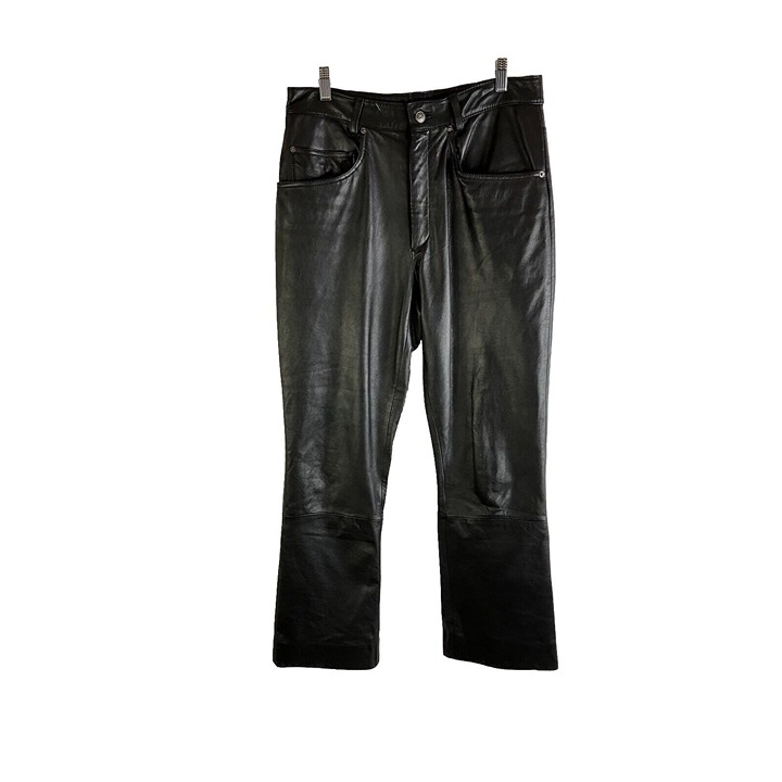 Vintage 90s Womens 12 Black Leather High Rise Straight Pants Moto Goth