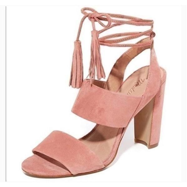 Madewell Women’s Size 7 Octavia Pink Suede Tassel Heeled Open Toe Sandals