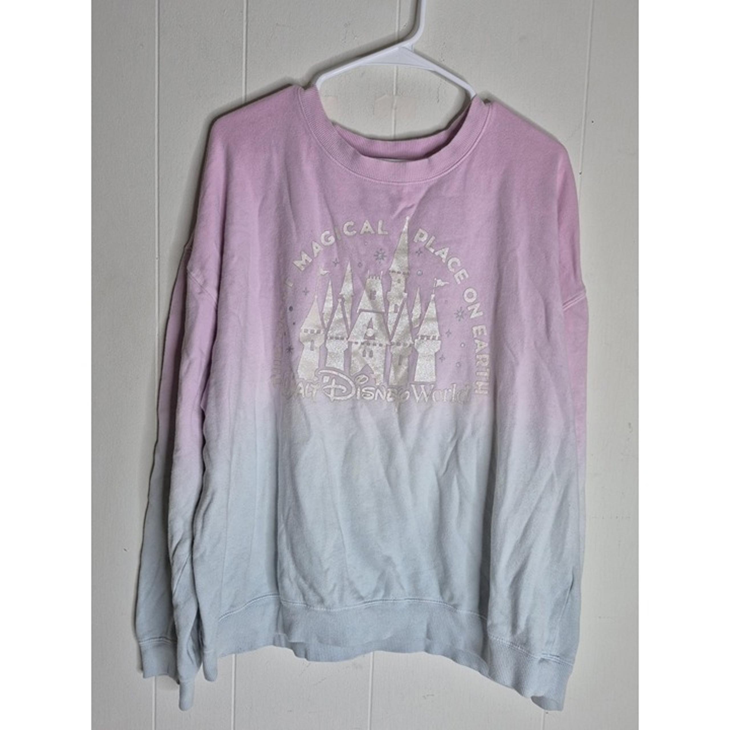 Disneyland Sweatshirt Women XL Pink/Blue Glitter Castle Happiest Place On Earth