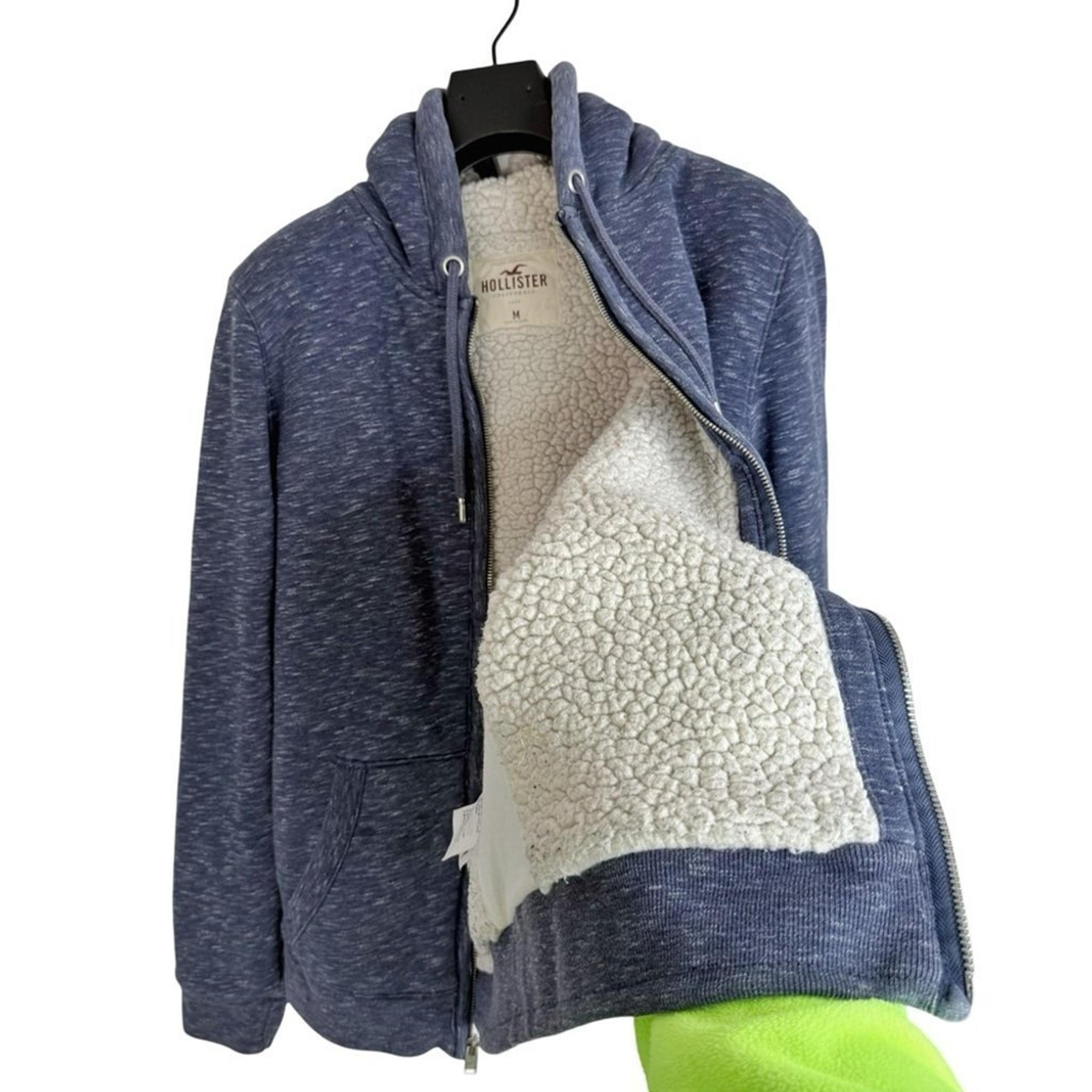 HOLLISTER Men's Premium Thick Blue Full Zip Hoodie Sherpa Lined Beachy Jacket M