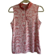 Tommy Bahama Golf Pink & White Patterned Sleeveless Quarter Zip Top, Size S