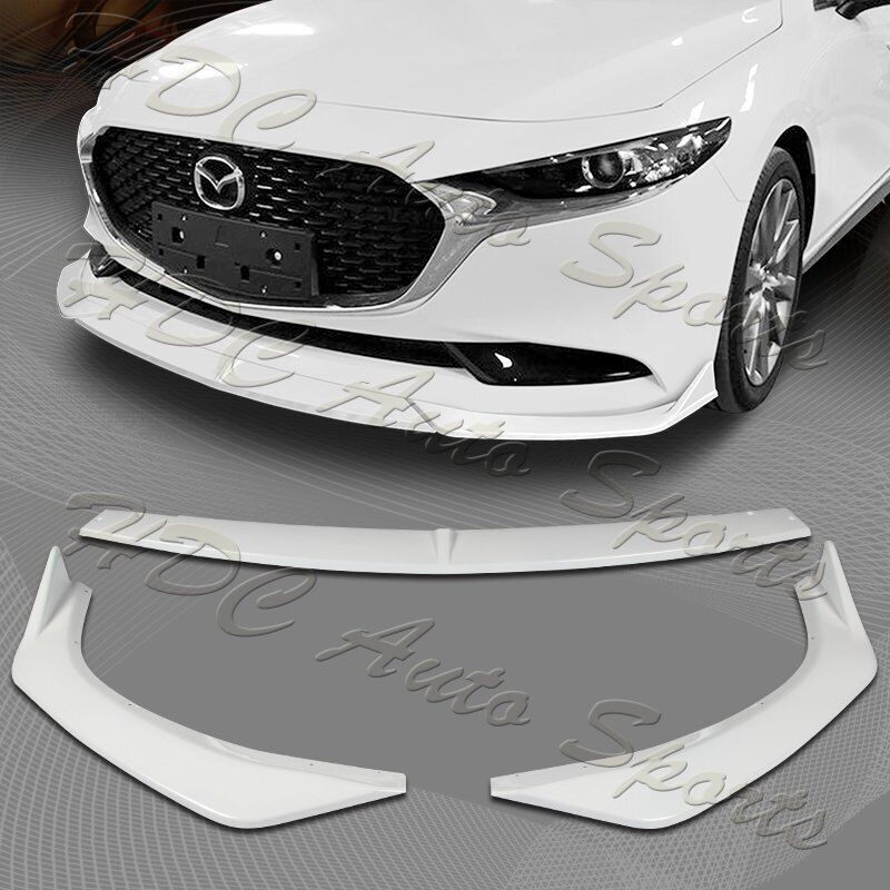 For 2019-2023 Mazda 3 Mazda3 Painted White Front Bumper Body Kit Spoiler Lip 3PC