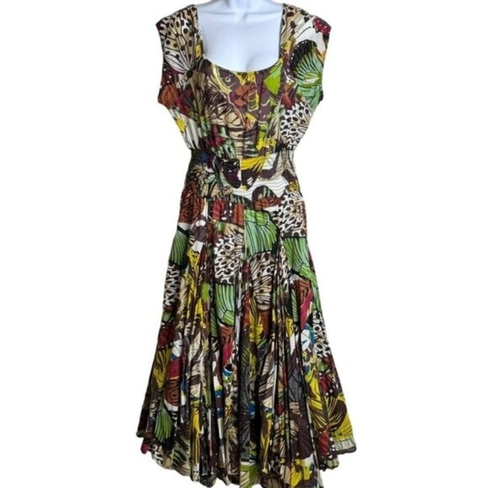 Grace Dress Smocked Midi Dress Colorful Print Sleeveless Casual Sundress M