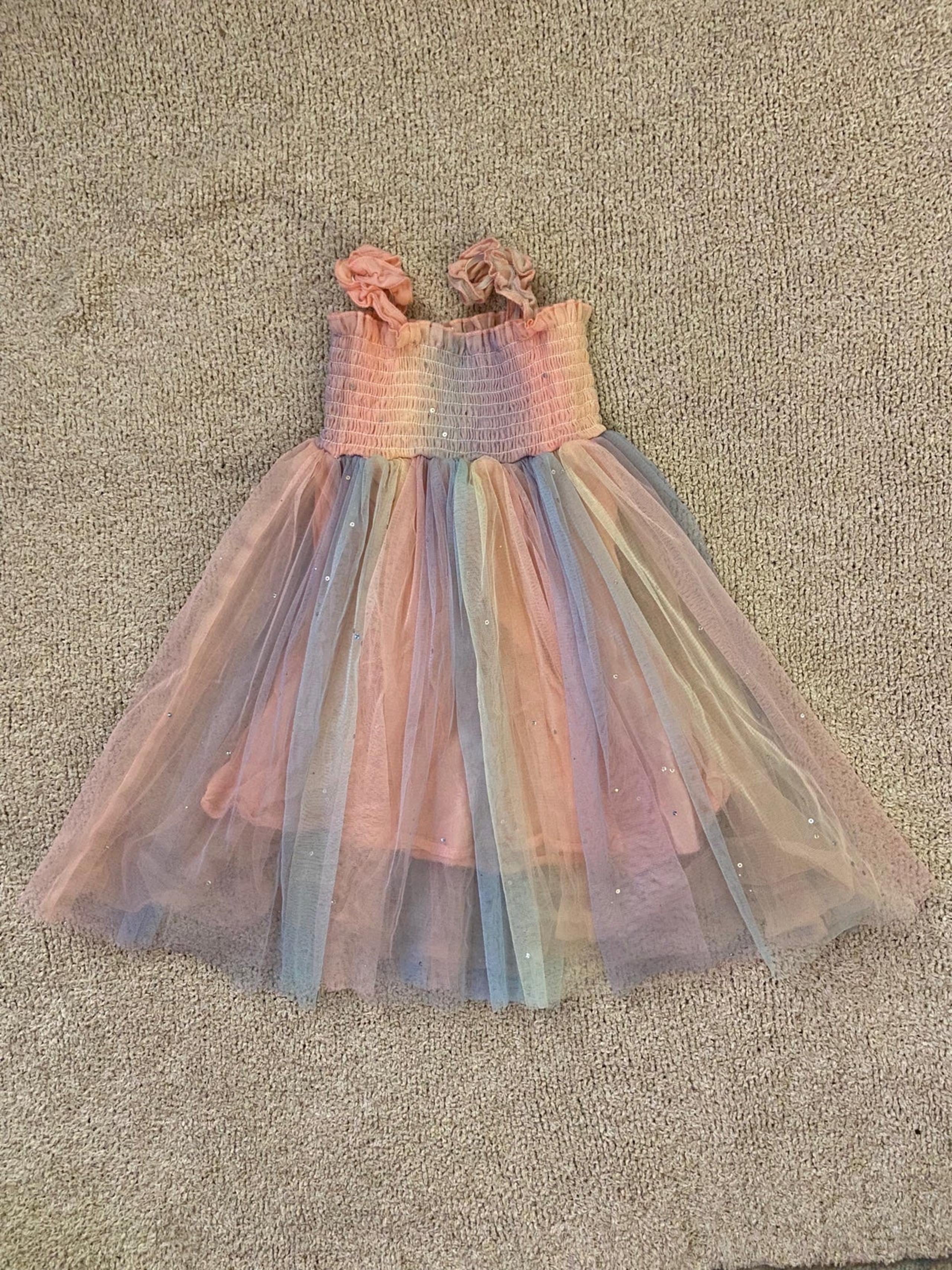 SHEIN Smocked Rainbow Tulle Birthday Party Dress
