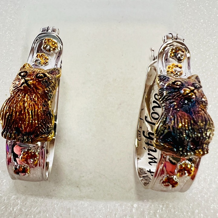 925 Silver Cat Hoop Earrings Cats Fill A House With Love LE Bradford Exchange