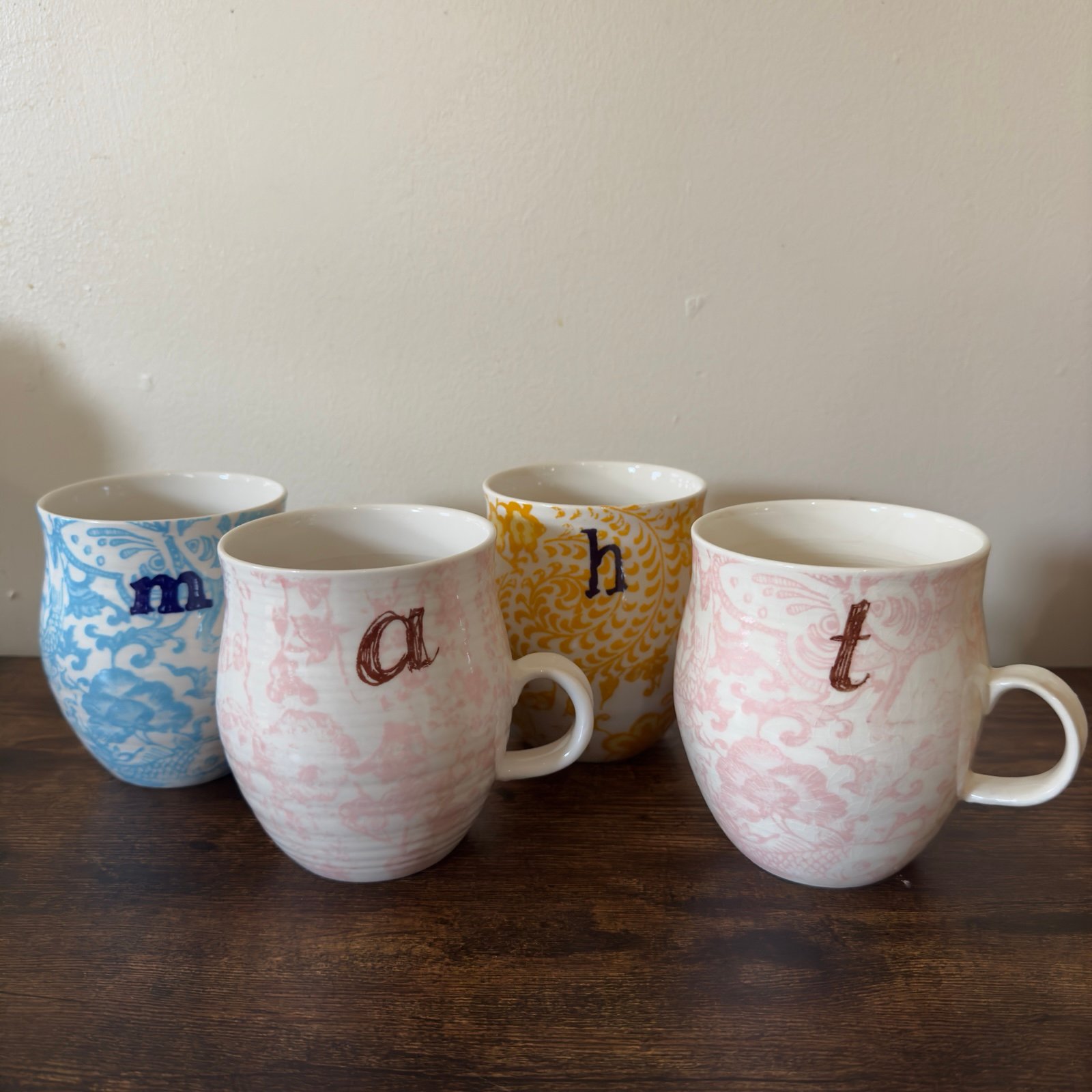Set of 4 Anthropologie monogrammed mugs