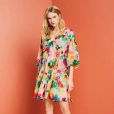 NWOT Esprit Collection Patterned Pleated Mini Dress Multicolor Sz 8 Long sleeve