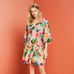 NWOT Esprit Collection Patterned Pleated Mini Dress Multicolor Sz 8 Long sleeve