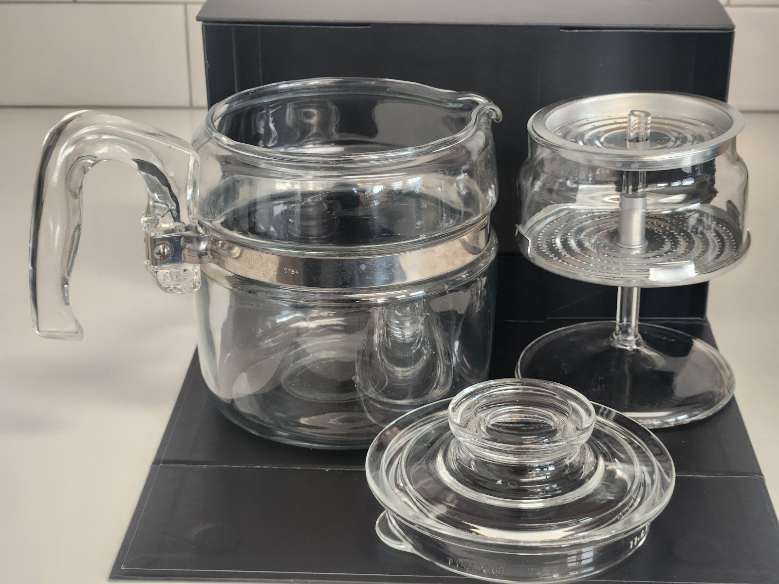 Vintage Pyrex Flameware 4 Cup Percolator Coffee Pot Complete!