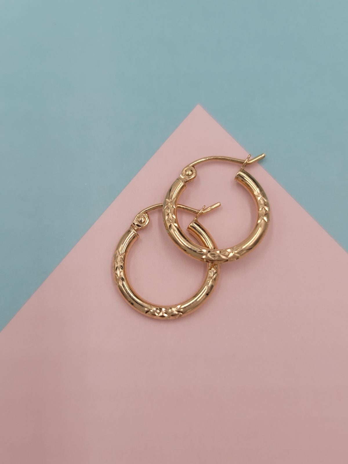 14k yellow Gold diamond cut hoop earrings
