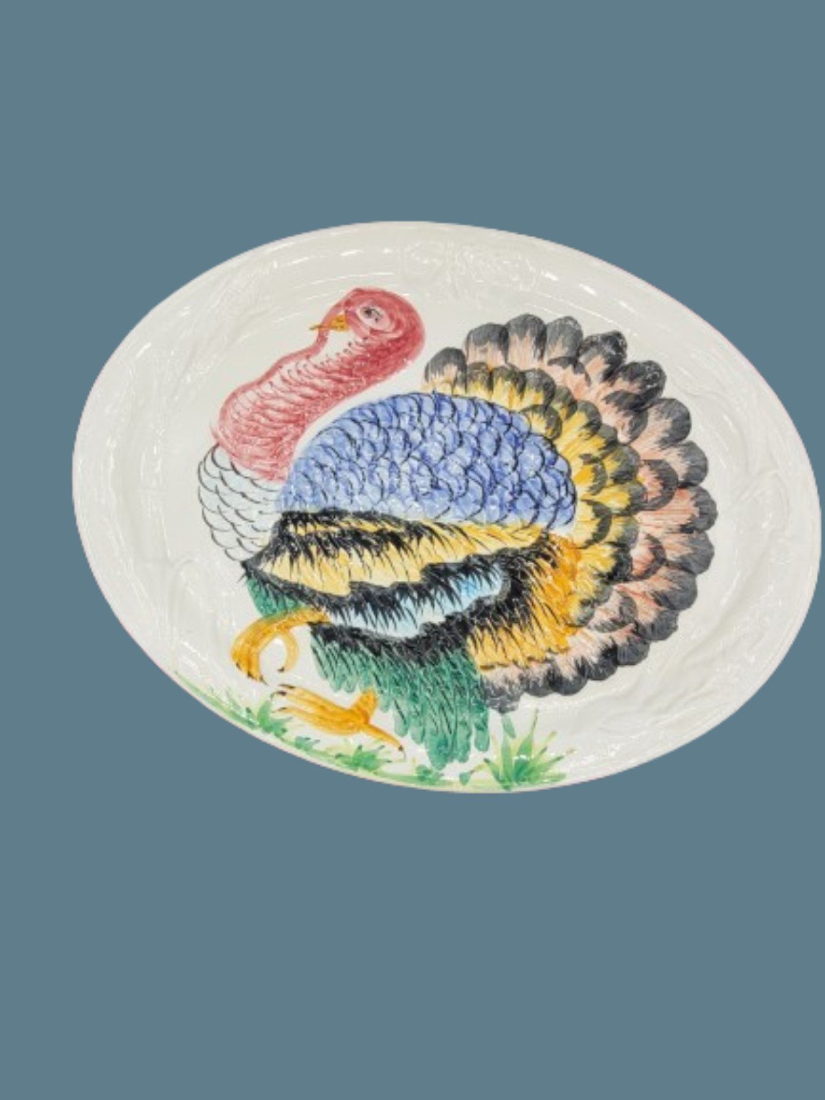 Italian Hand-Painted Turkey Platter Wall Hanging Oval Thanksgiving Vintage