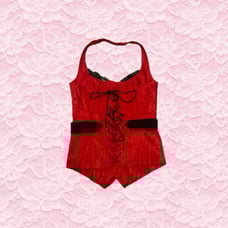 vtg Y2K glamrock red and black corset halter top