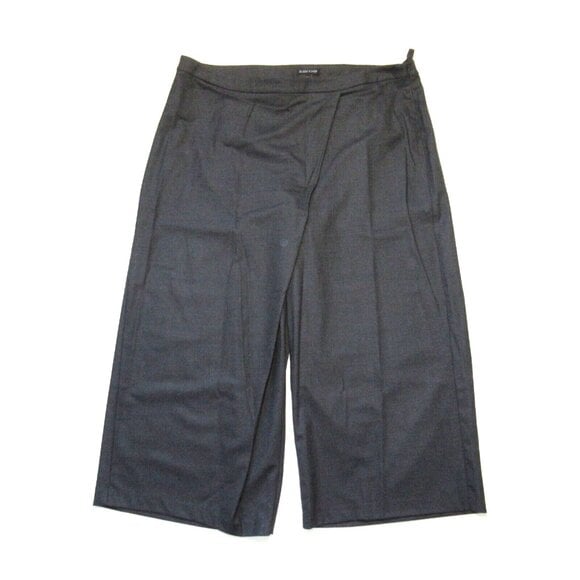 NWT Eileen Fisher Sarong in Charcoal Flannel Twill Wool Wide Leg Crop Pants XL