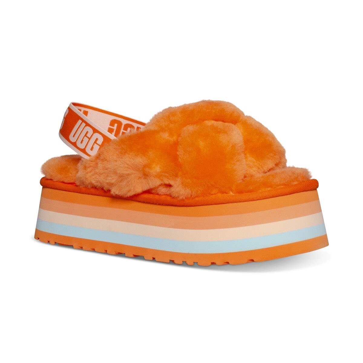 UGG Disco Knot Slides Orange Platform Sandal Sheepskin Size 10