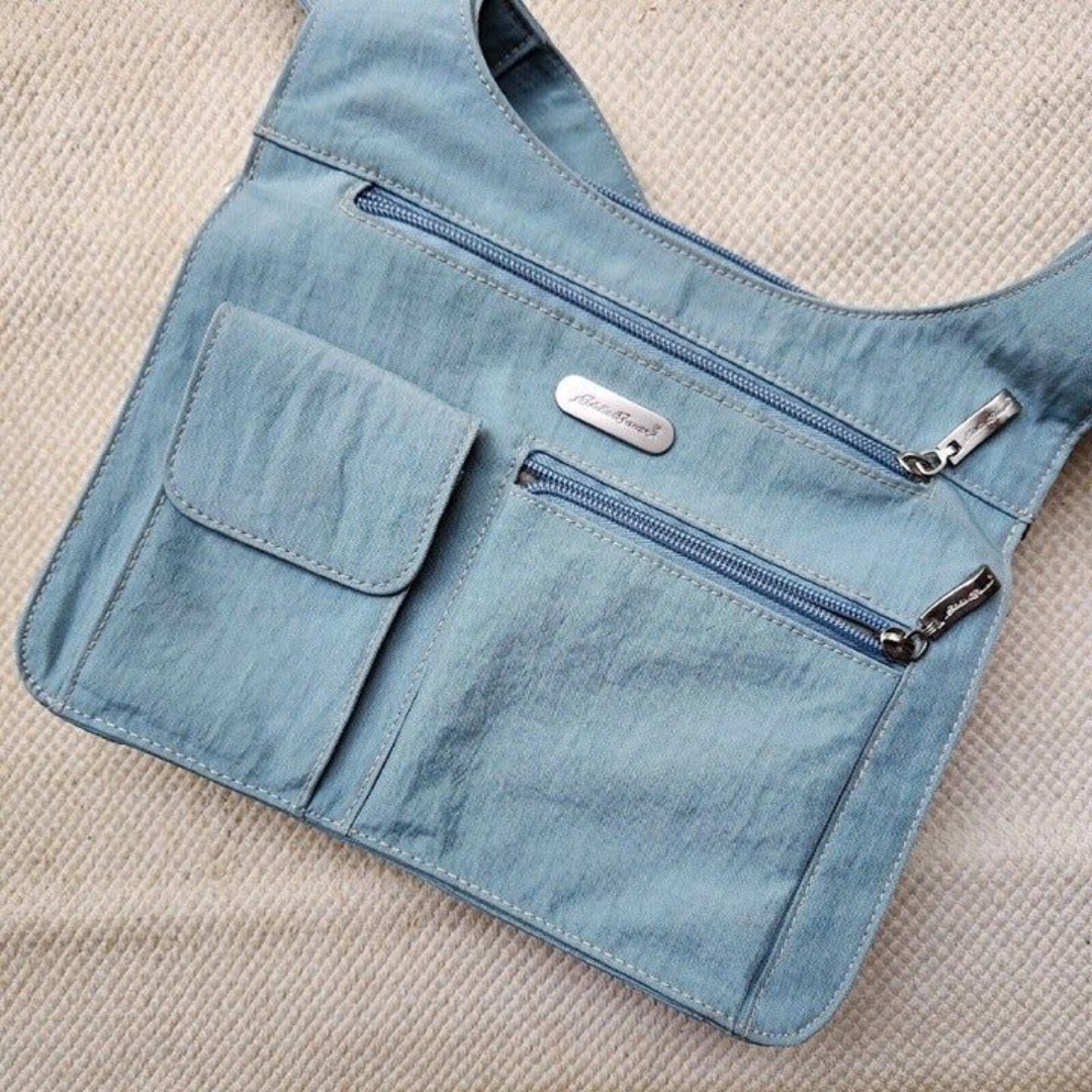 EDDIE BAUER Crossbody Bag Nylon Travel Organizer Pockets Blue Green Purse