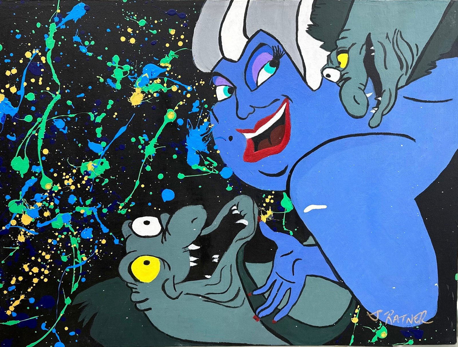 Disney Evil URSULA in Love With Flotsam and Jetsam Hand Painted Painting 24”x18