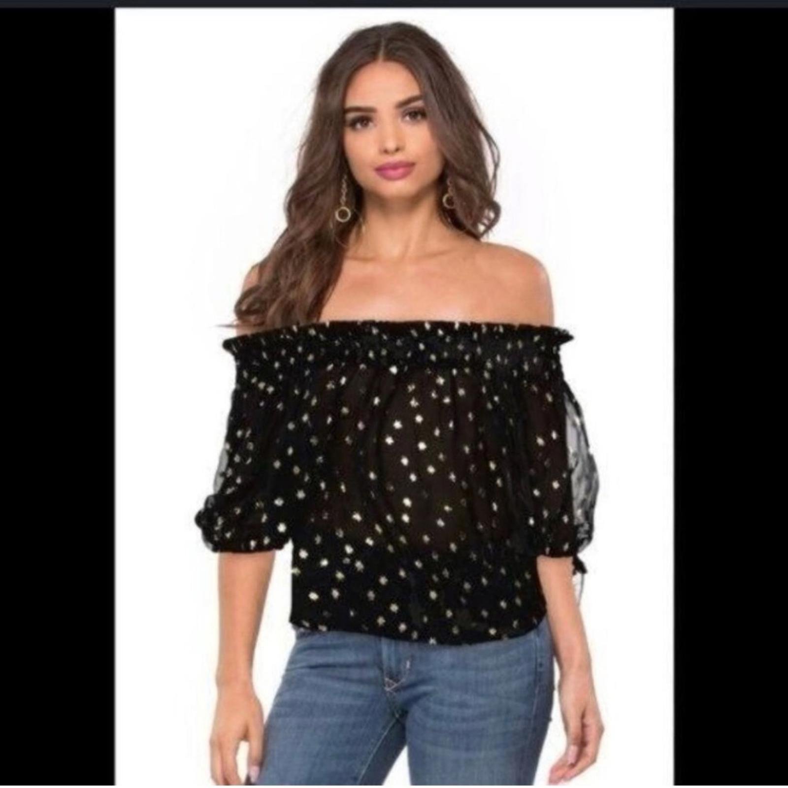 Beach Riot Virgo Navy Blue Gold Metallic Printed Sheer Blouse 100% Silk