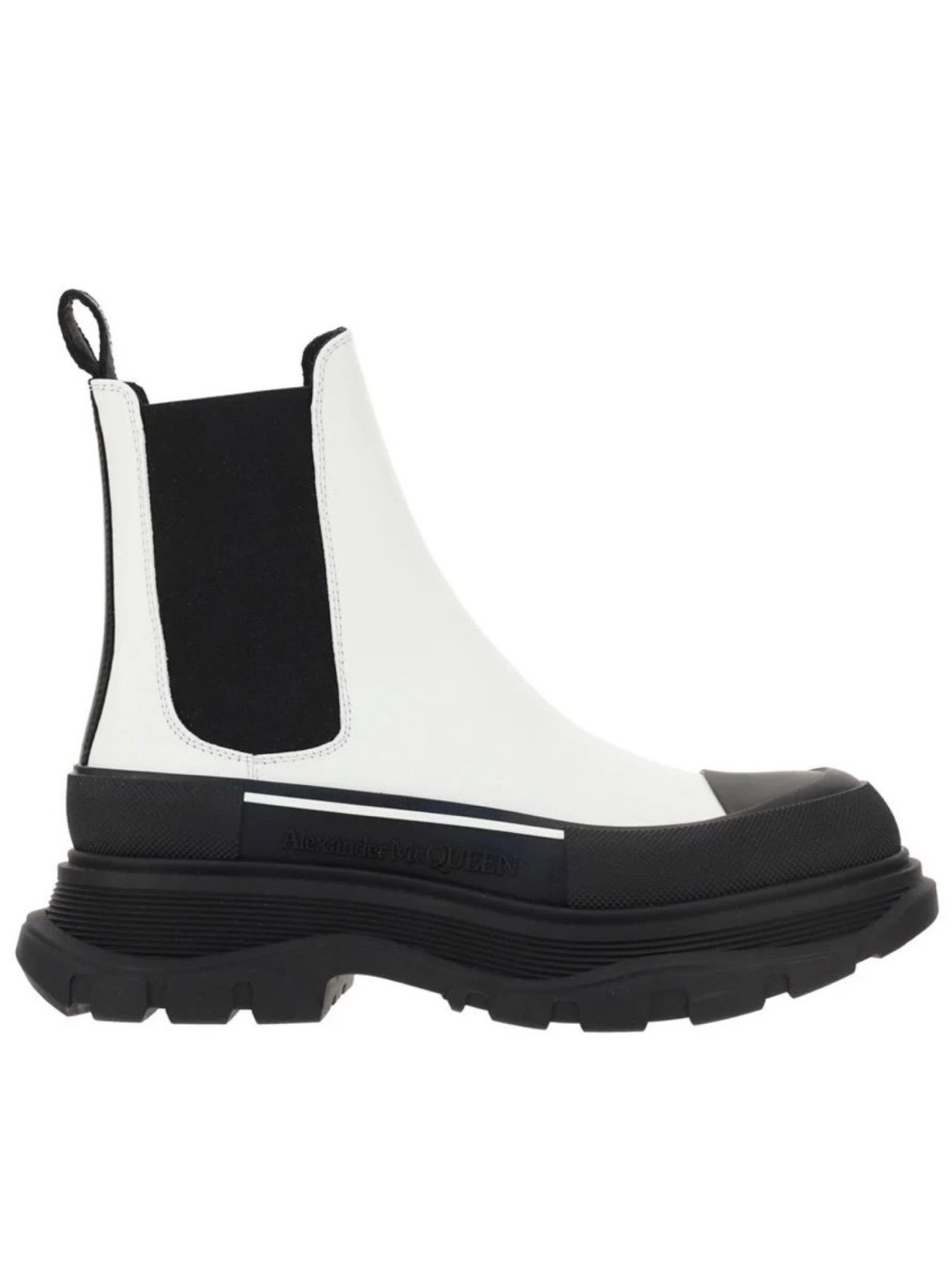Women’s Sz 8.5 (Euro Sz 38.5) Alexander McQueen Tread Slick Boots In White/Black