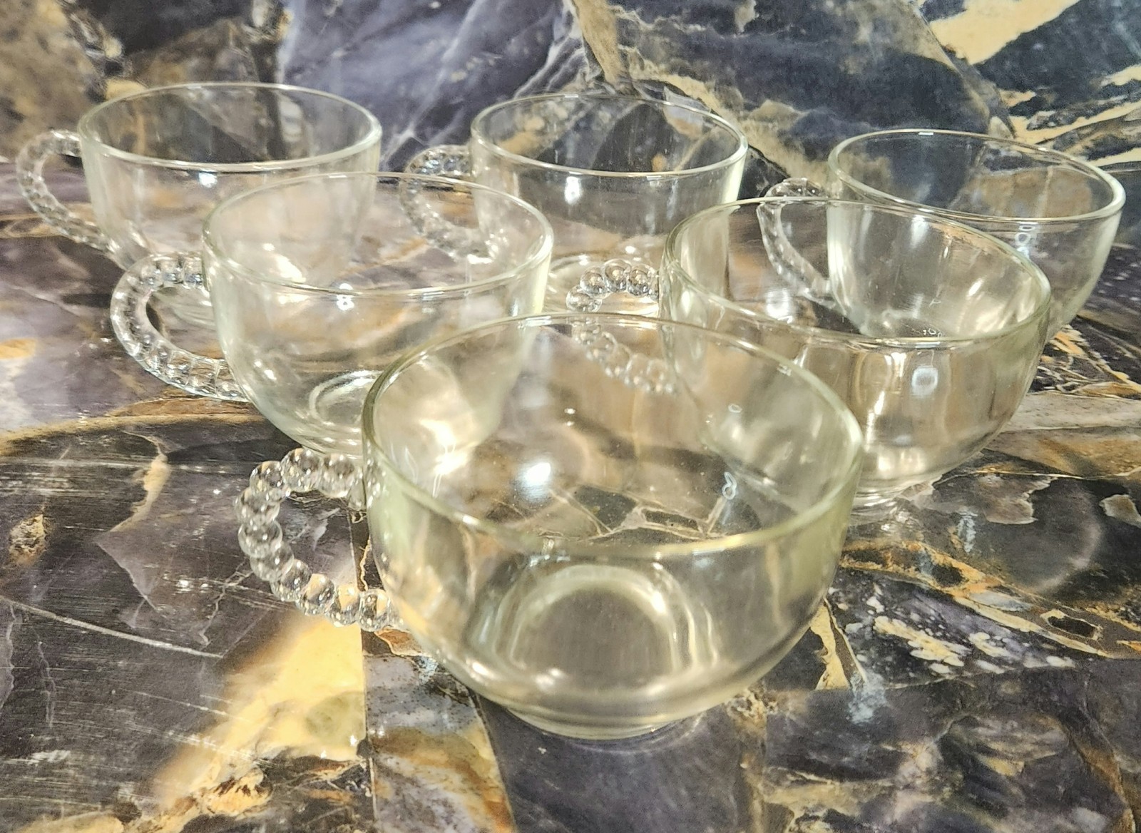 Set of 6~ Federal Glass Vintage Beaded Handle Punch Cups Tea Coffee Cups