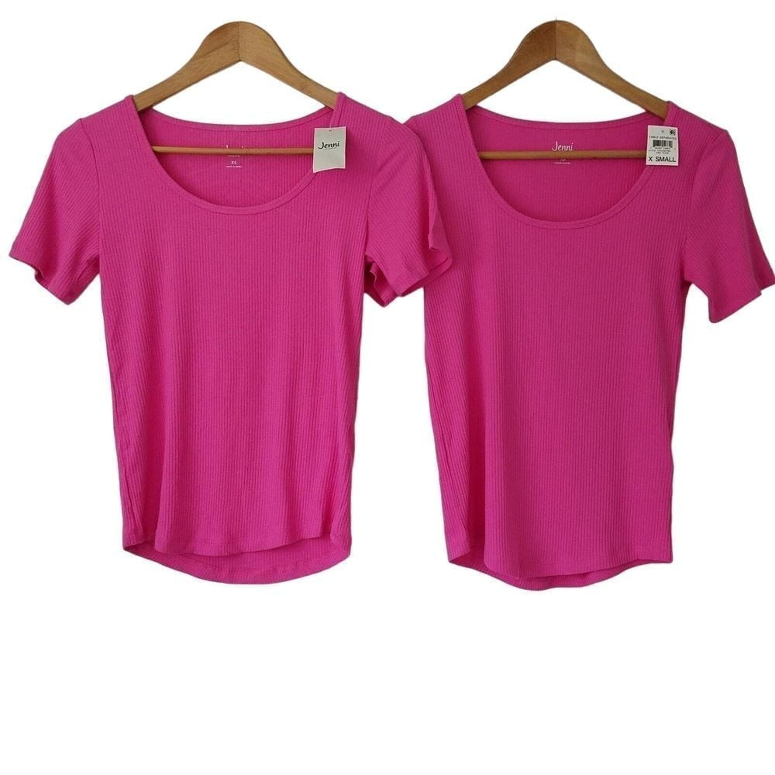 Jenni Lot of 2 Rib Knit Short Sleeve Pajama Tops Size X-Small Pink NWT