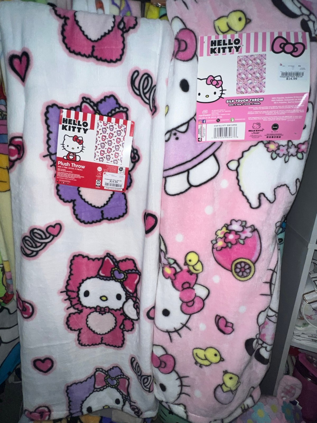 Hello Kitty Easter Lamb Blanket Set of Two Pink & White