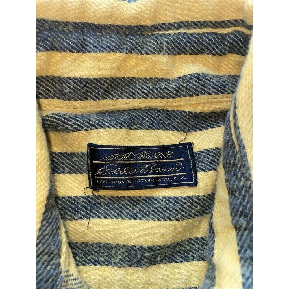 Vintage Eddie Bauer Flannel Shirt 48 Chest Yellow Striped USA Made 80s