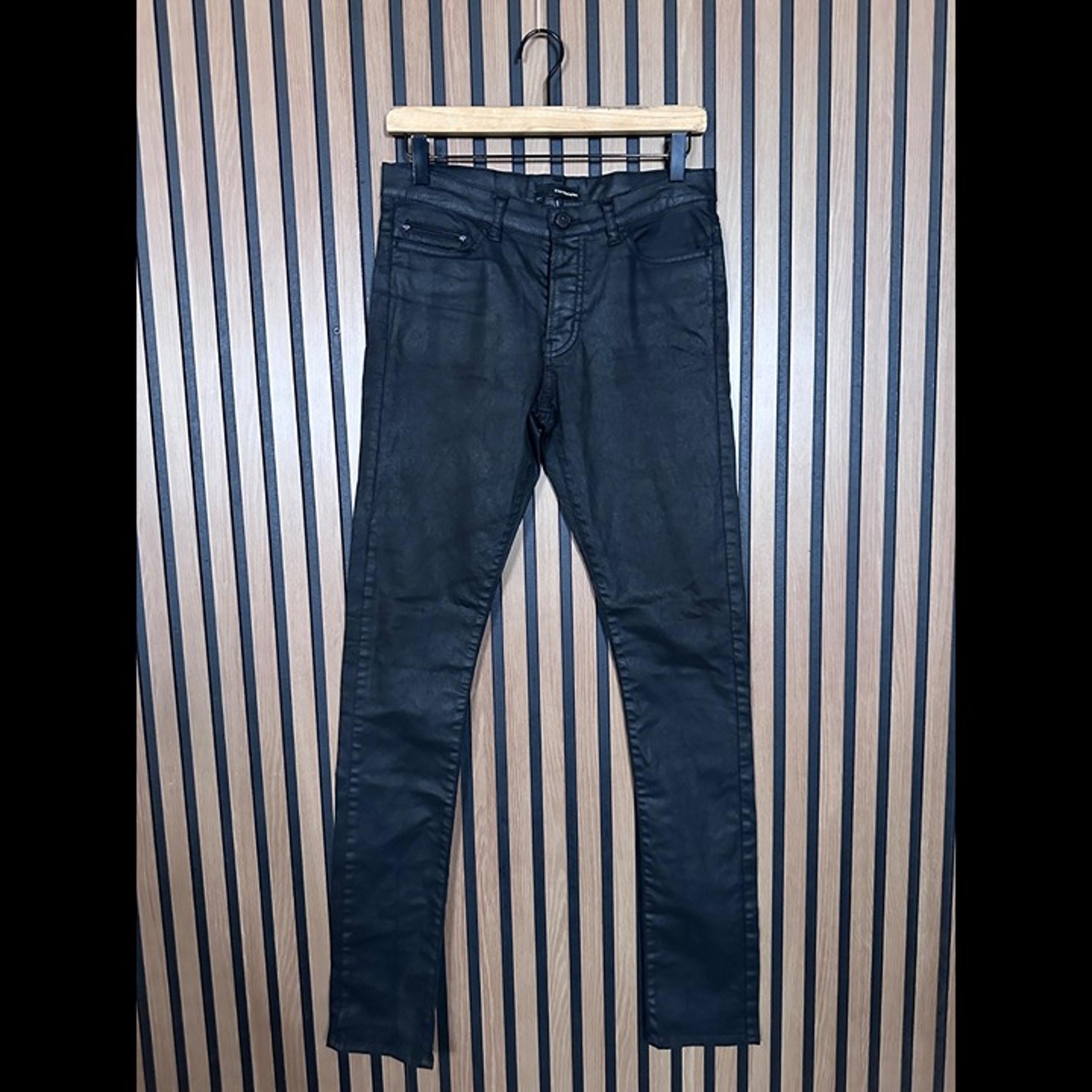 The Kooples Jeans 27 Womens Black Leather Waxy Stiff Skinny Cotton Stretch