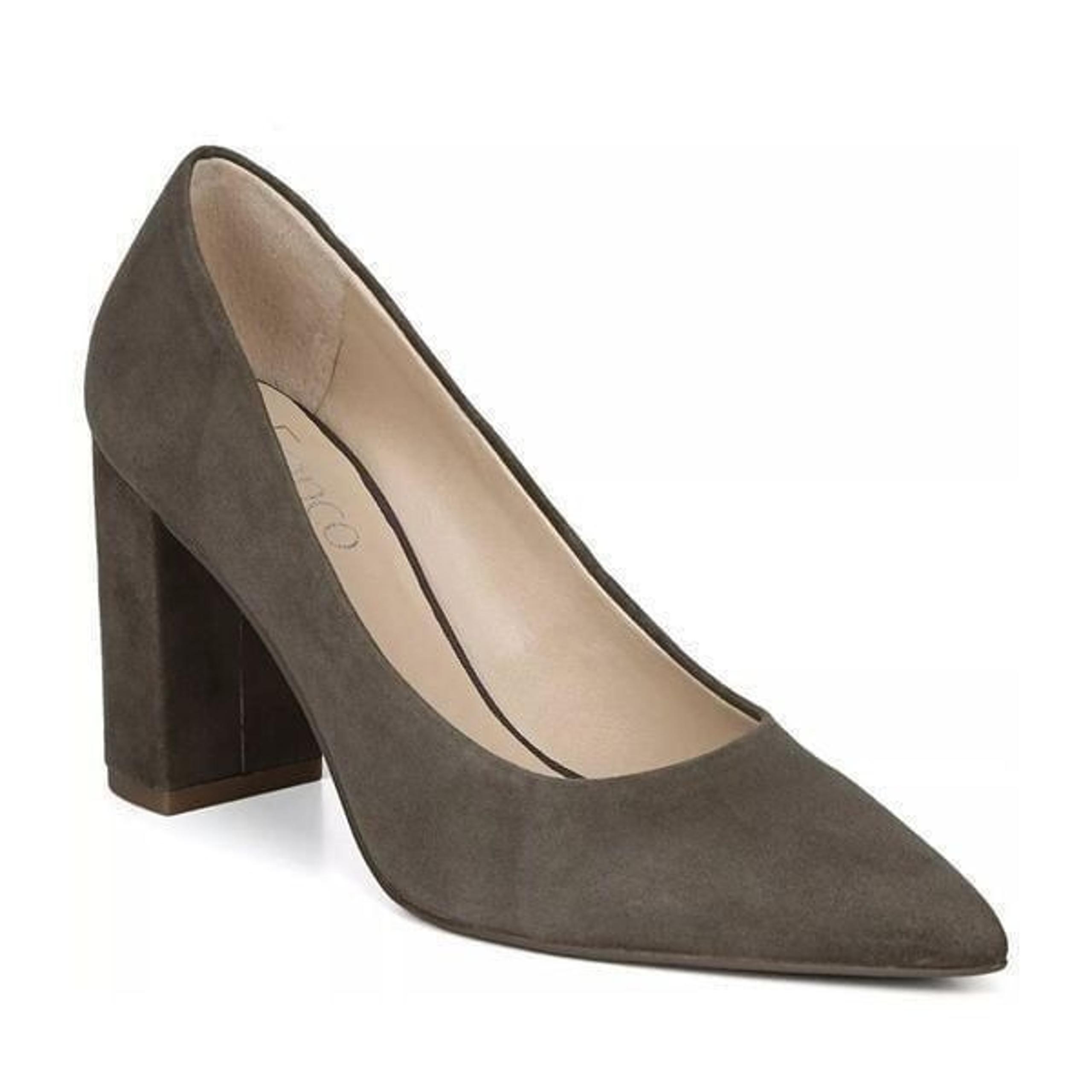 Franco Sarto Palma Pump Block Wrapped 3.5” Heel Suede Taupe Size 8