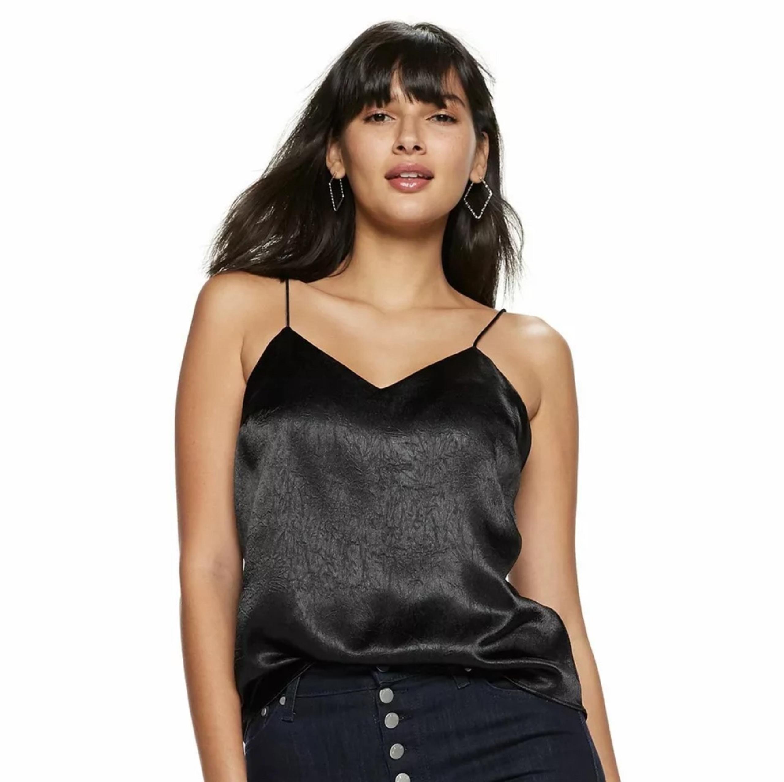 Nine West Satin Layering Cami DULL BLACK Women's Sz MSRP$30