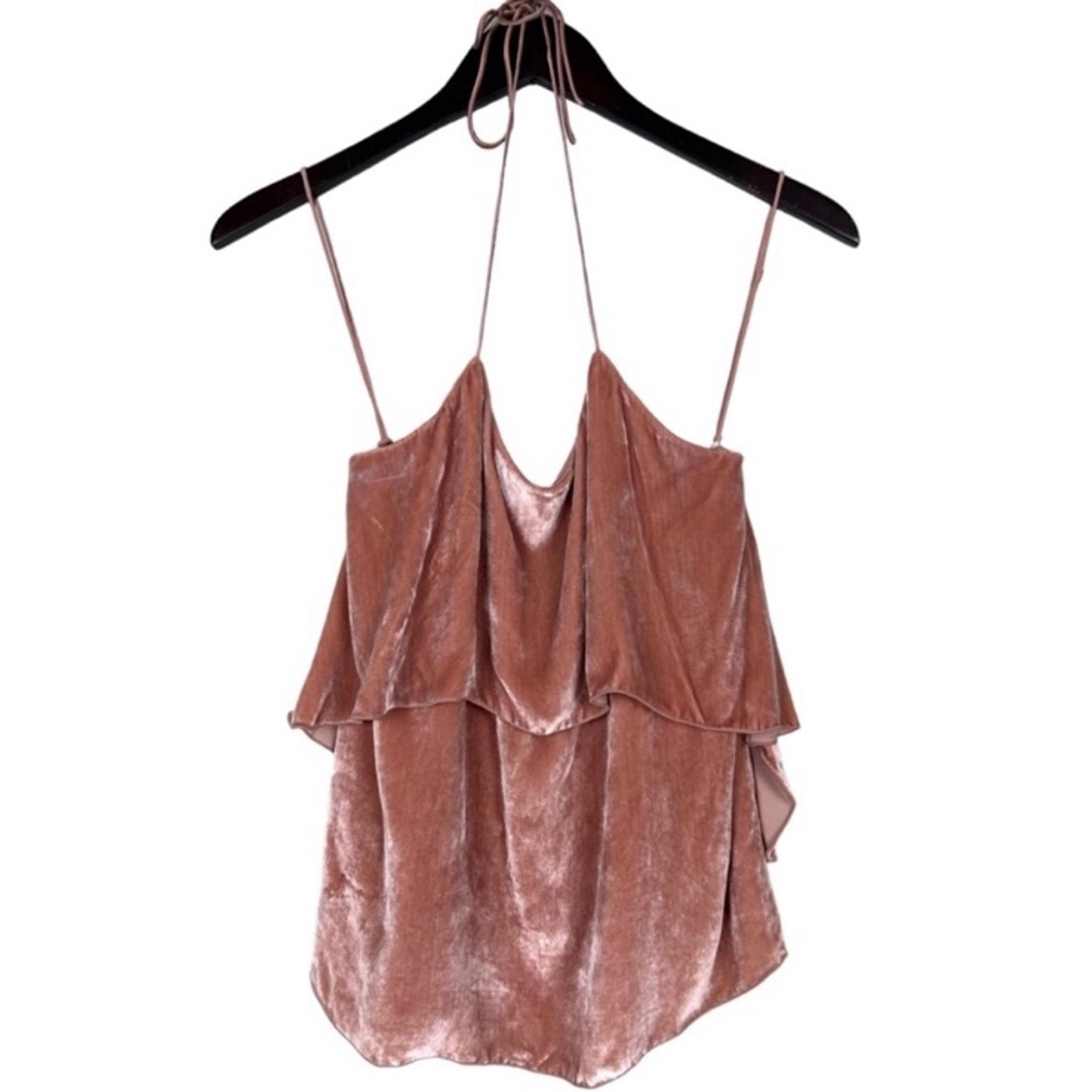 Alice + Olivia Marybeth Velvet Halter Top Rose Tan XS