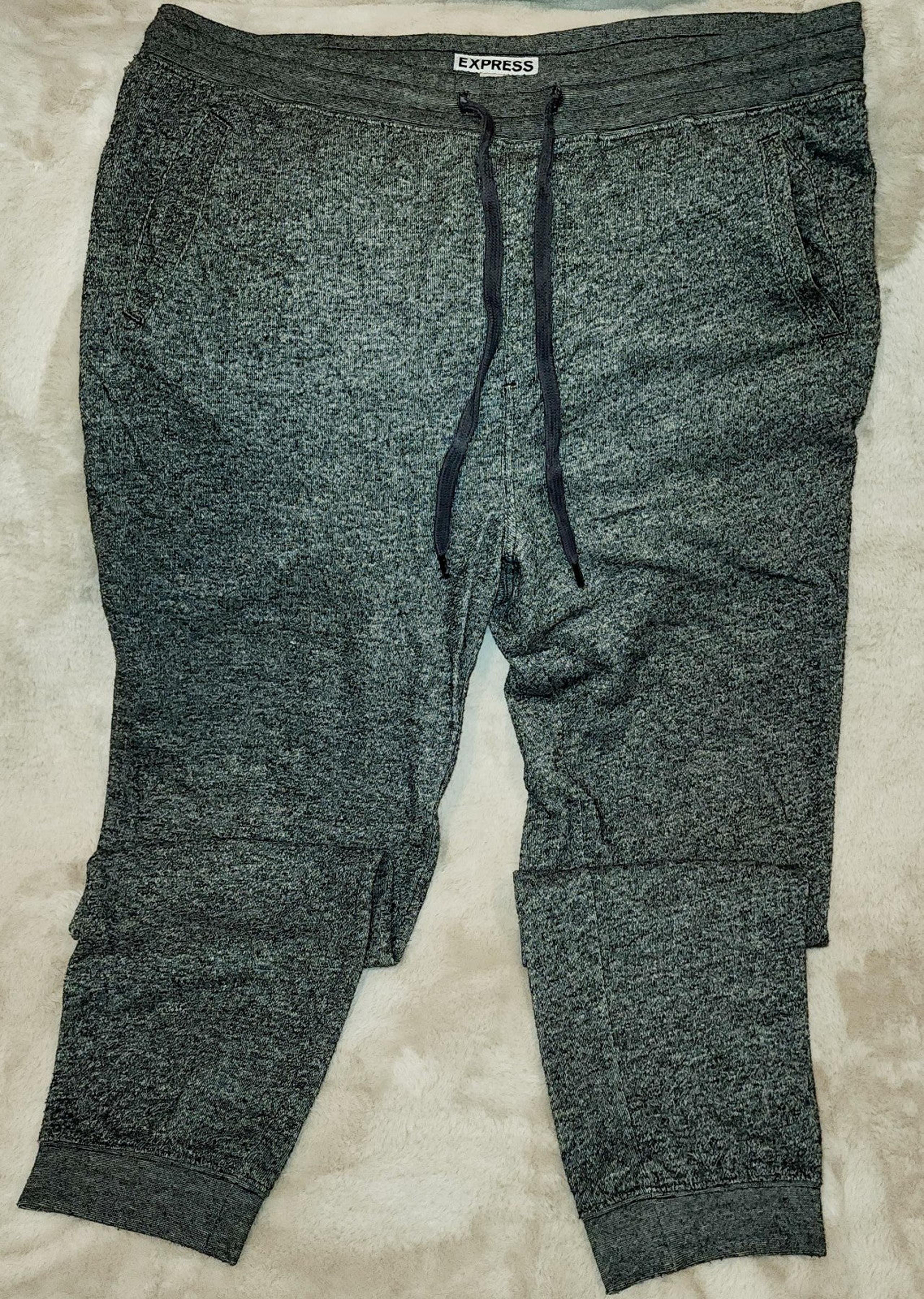 1 XL Large  Authentic Mens Express Black White Jogger Sweat Pants Back Pocket