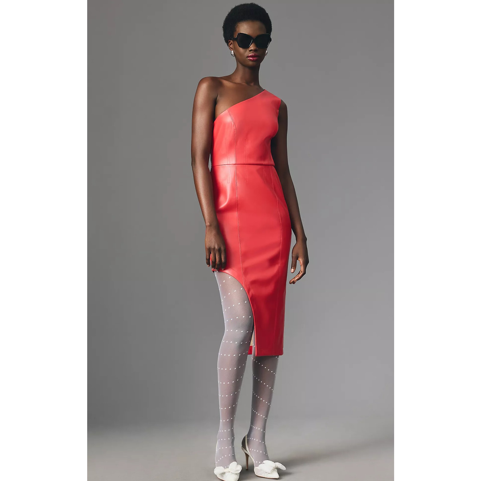 Anthropologie Hutch One-Shoulder Faux Leather Midi Dress - New XL