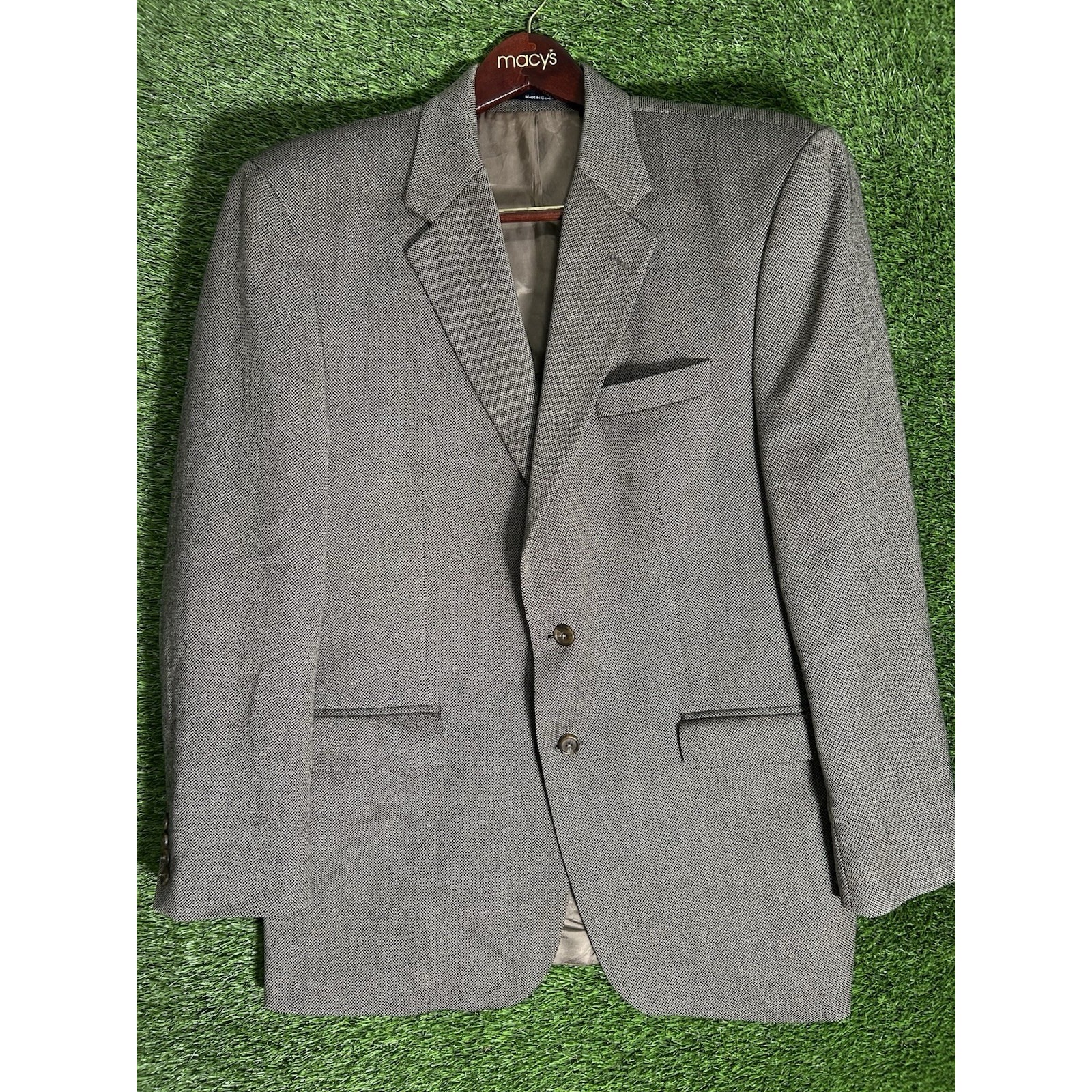 Vintage Chaps Ralph Lauren Houndstooth Pure Wool Blazer Mens Brown