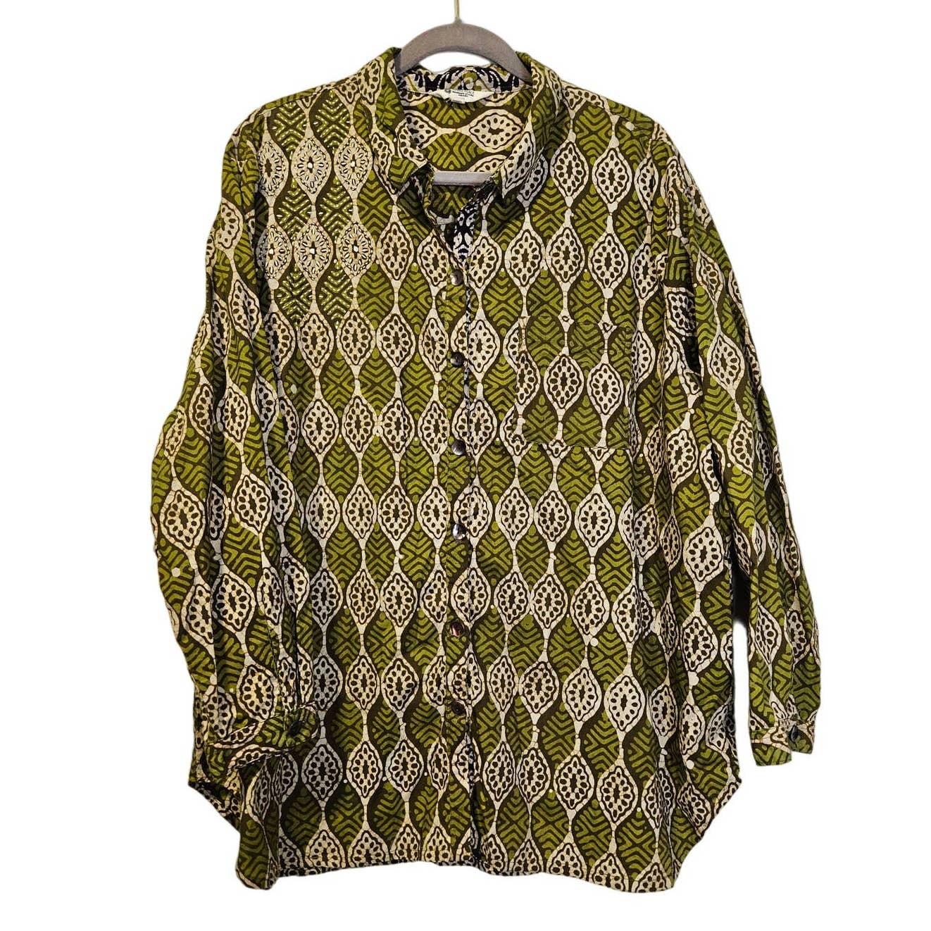 Marketplace Handwork of India 3W Lagenlook Tunic Boho Cotton Green Button Front