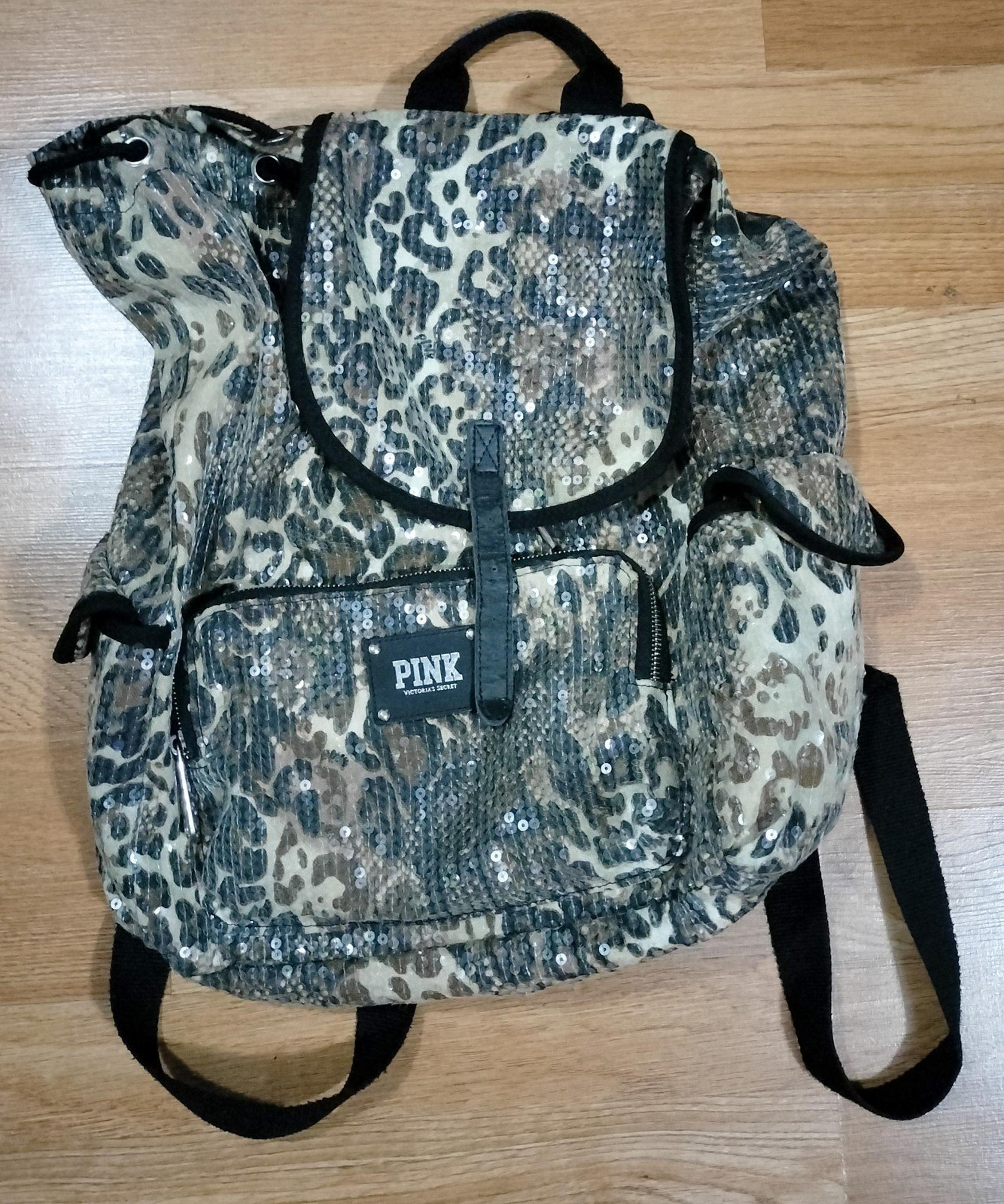 Victorias Secret PINK Animal Print Sequin Backpack WEAR AND FLAWS