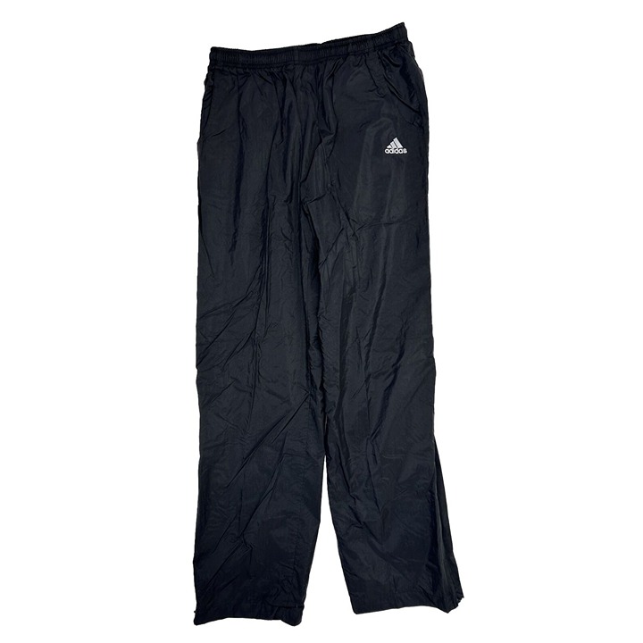 VTG Y2K Adidas Womens Medium Nylon Lined Three Stripe Baggy Gym Pants Black