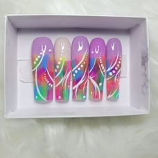 Purple white 90s Line Acrylic Press on nails