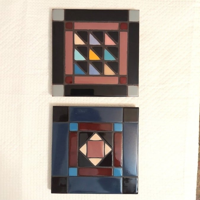 Amish Art Pottery Tiles Trivets Wild Goose Quilt Square In Square Carolyn Payne
