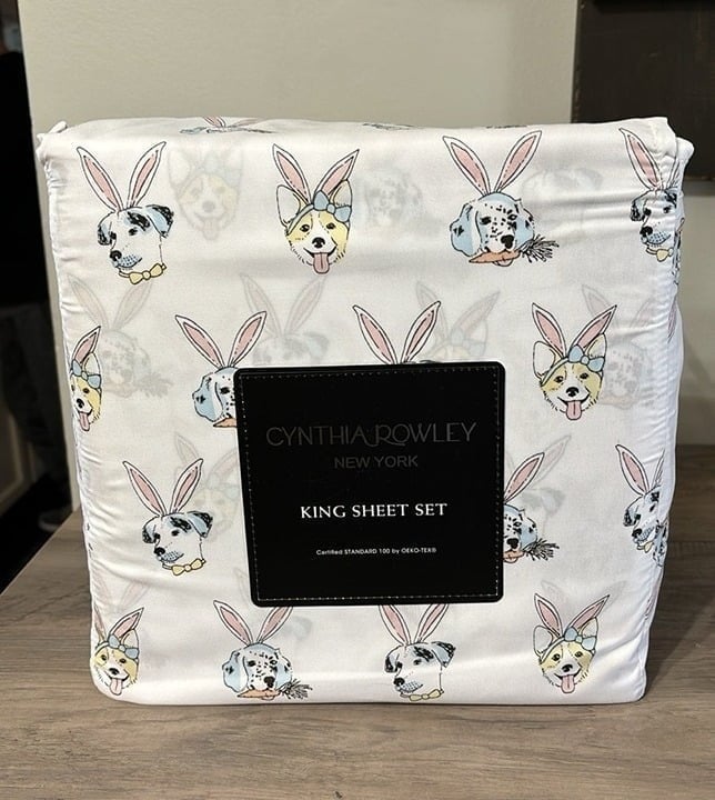 NEW IN PACKAGING! KING SIZE CYNTHIA ROWLEY Easter Puppies Sheet Set